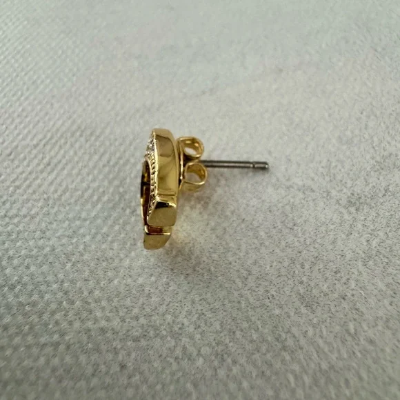 Coach Gold C Logo Stud Earrings with Crystals - Picture 7 of 7